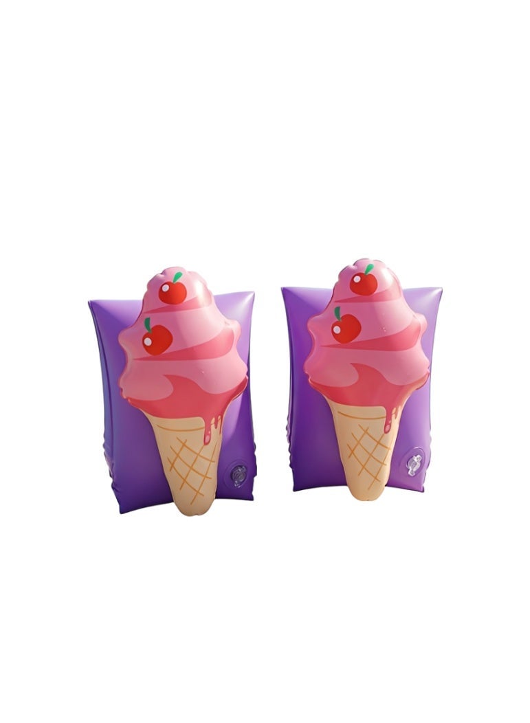 FLOBO ​1 Pair Flobo Ice Cream Inflatable Arm Bands for Kids (3-6 Years), Cute Swimming Floaties & Pool Water Wings, 25x15 cm - Purple - Image 1