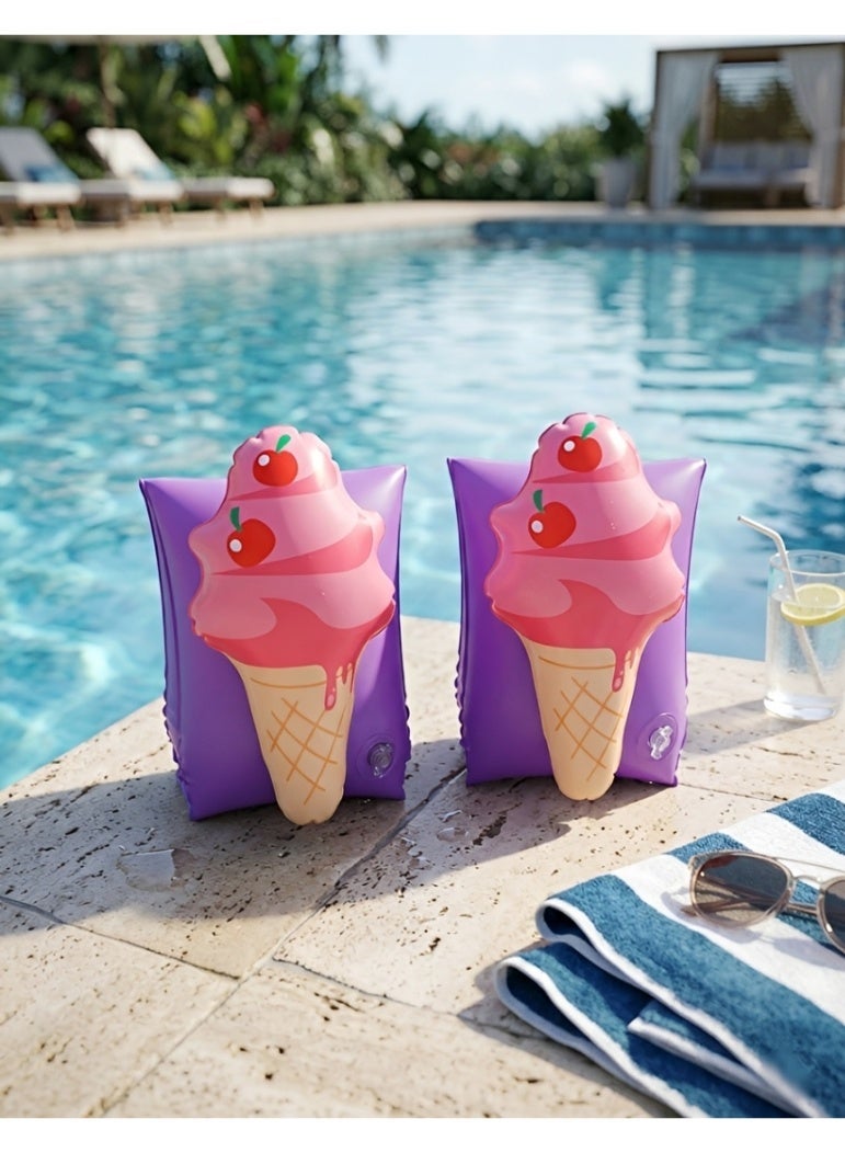 FLOBO ​1 Pair Flobo Ice Cream Inflatable Arm Bands for Kids (3-6 Years), Cute Swimming Floaties & Pool Water Wings, 25x15 cm - Purple - Image 3