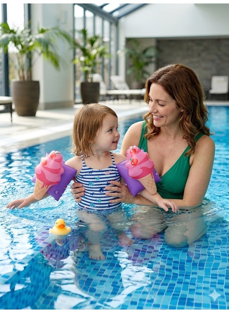 FLOBO ​1 Pair Flobo Ice Cream Inflatable Arm Bands for Kids (3-6 Years), Cute Swimming Floaties & Pool Water Wings, 25x15 cm - Purple - Image 2