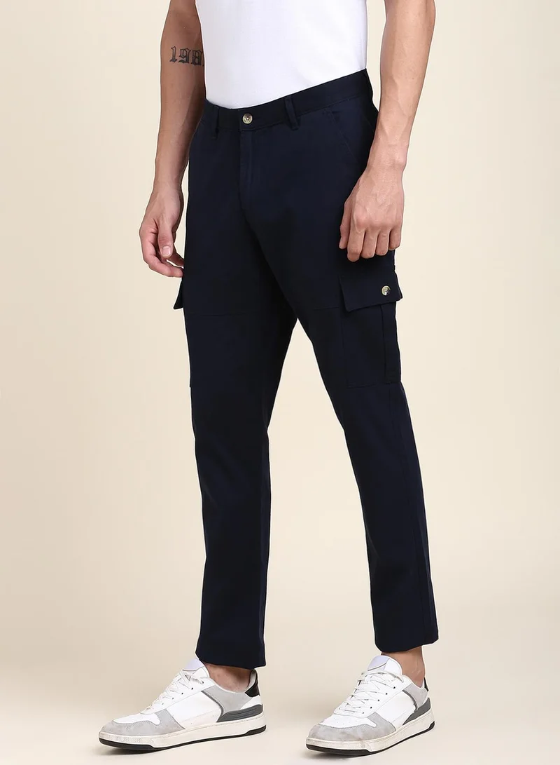 Dennis Lingo Navy Casual Trousers for Men - Slim Fit, Cotton Lycra