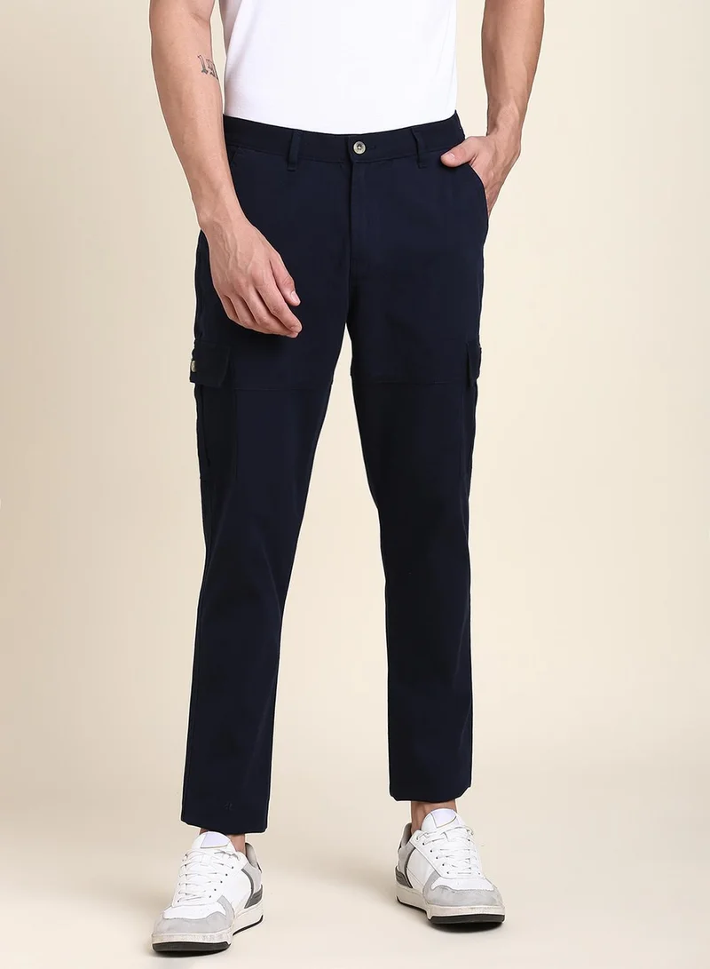 Dennis Lingo Navy Casual Trousers for Men - Slim Fit, Cotton Lycra