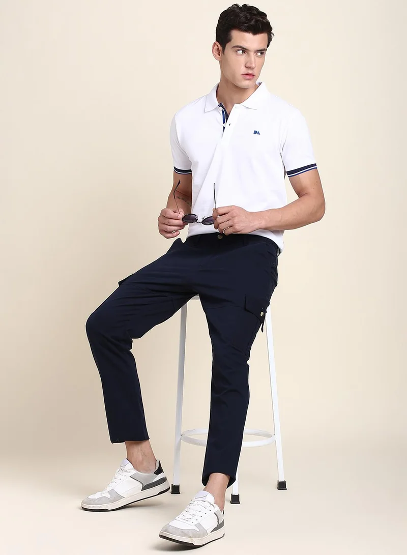 Dennis Lingo Navy Casual Trousers for Men - Slim Fit, Cotton Lycra