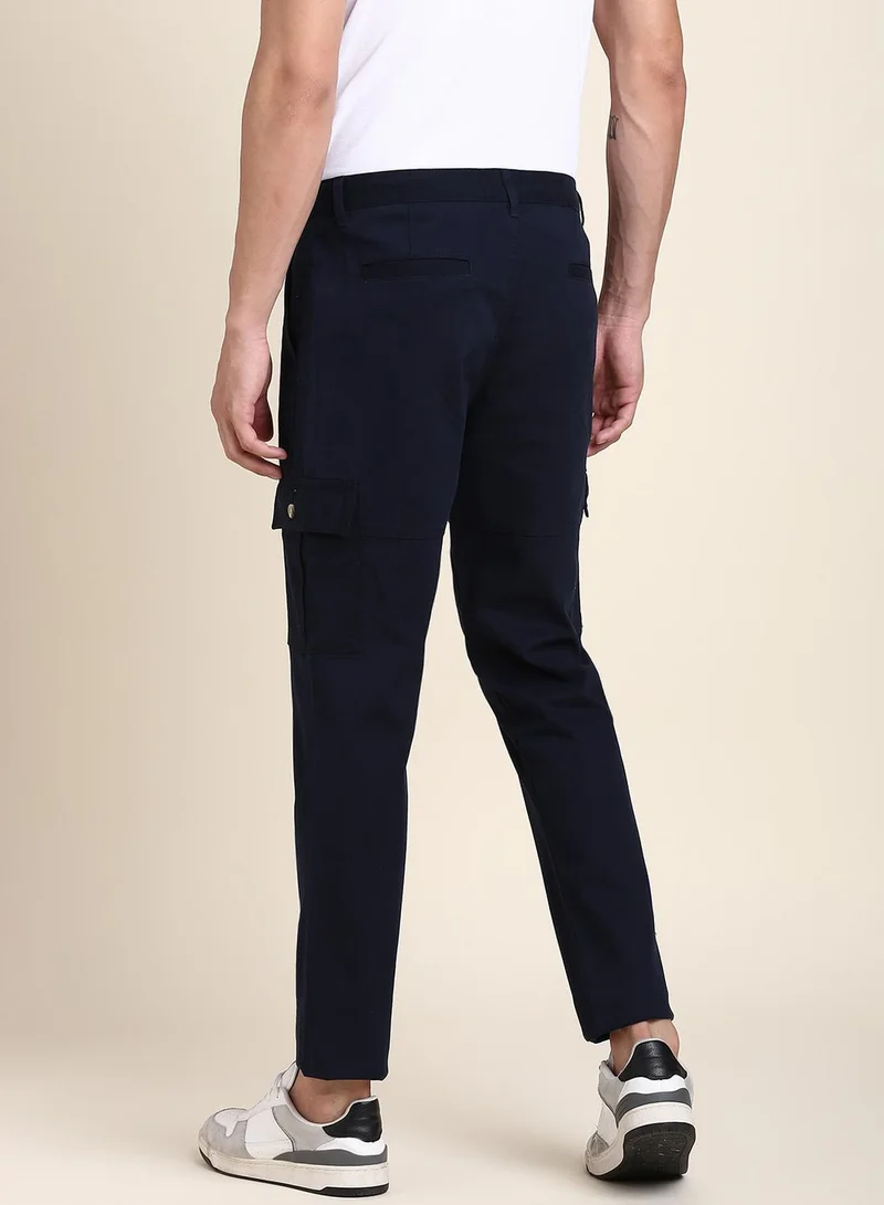 Dennis Lingo Navy Casual Trousers for Men - Slim Fit, Cotton Lycra