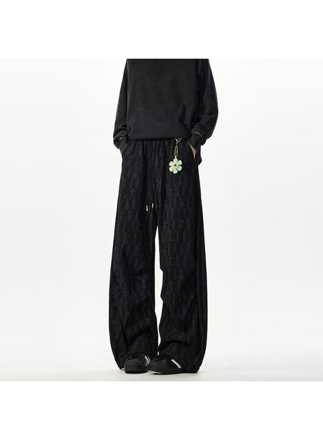 Dingfengbaoluo American Plaid Casual Pants Autumn Men's Straight Retro Tie-dye Lazy Draped Long Pants Xdj86 Black XL - Image 2