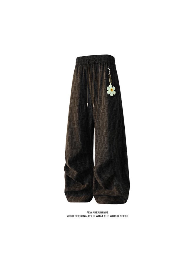 Dingfengbaoluo American Plaid Casual Pants Autumn Men's Straight Retro Tie-dye Lazy Draped Long Pants Xdj86 Black XL - Image 1