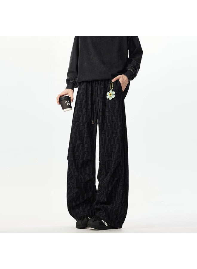 Dingfengbaoluo American Plaid Casual Pants Autumn Men's Straight Retro Tie-dye Lazy Draped Long Pants Xdj86 Black XL - Image 3