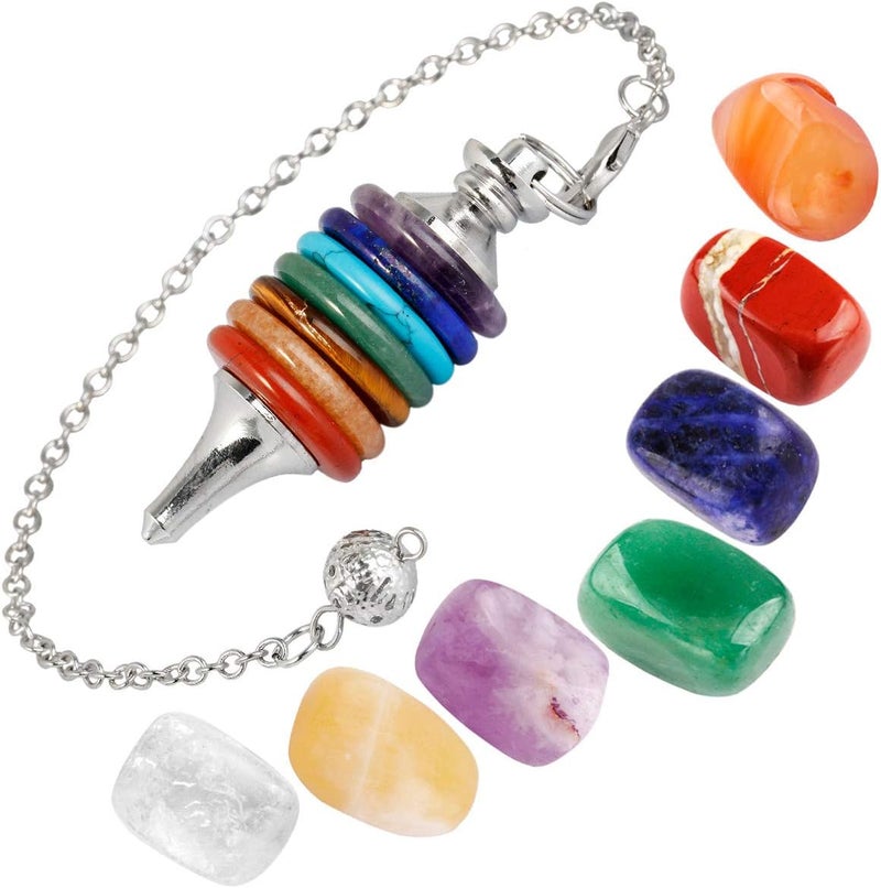 mookaitedecor Healing Crystals Set,7 Chakra Stones & Dowsing Crystal Pendulum Meditation Kits for Reiki,Balancing