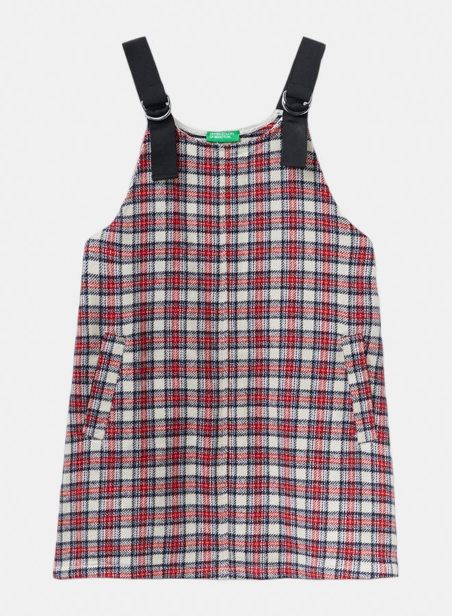 Benetton Girls Check Dungaree Dress - Image 3