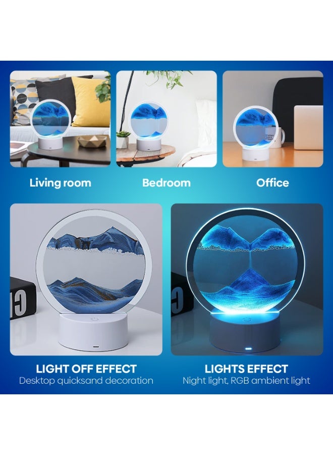 ARABIQO 3D Moving Sand Art Lamp, 360° Rotating Hourglass, RGB Color Changing LED Table Lamp, Quicksand Painting Night Light for Home, Office & Bedroom Decor (Blue) - Image 2