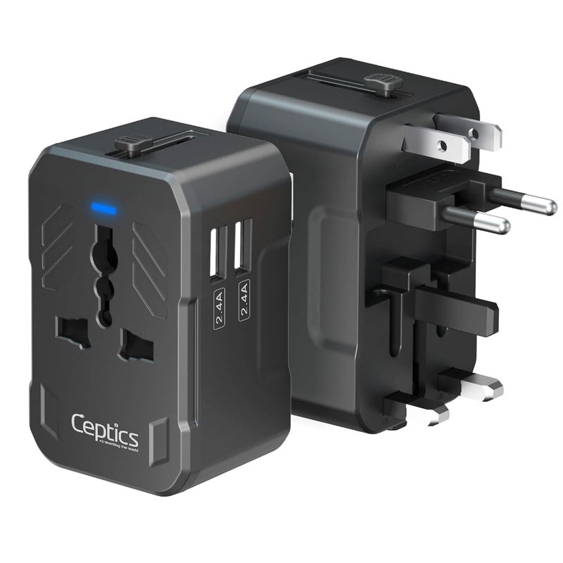 Ceptics 3 in 1 Universal Charger Adapter – Universal Travel Adapter All in One with 2 USB-A Ports (2.4A), 100-250V Compatibility – Compact International Travel Adapter (White) - Image 1