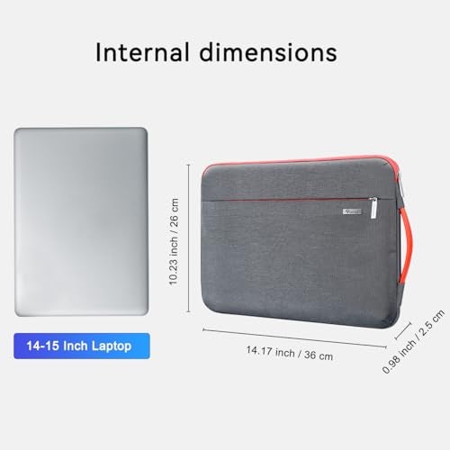 Voova Laptop Sleeve Case 14 15 Inch with Handle, 360° Protective Waterproof Slim Computer Bag Cover Compatible with MacBook Air 15 M2/M3/M4 2024-2025, MacBook Pro 14, Hp Chromebook 14, Grey - Image 2