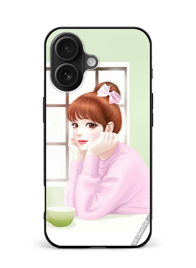 VR CREATIVE Protective Case Cover For Apple iPhone 16 Plus Girl Having Tea Design Multicolour