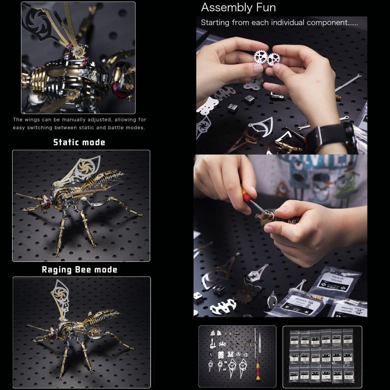 OreilleStar 3D Metal Wasp Puzzles for Adults, Model Kits Mechanical Building Blocks, Difficult DIY for Assembly Gifts for Men Gold - Image 5