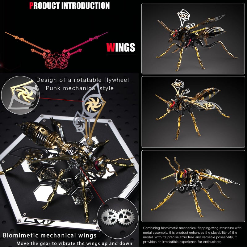 OreilleStar 3D Metal Wasp Puzzles for Adults, Model Kits Mechanical Building Blocks, Difficult DIY for Assembly Gifts for Men Gold - Image 3