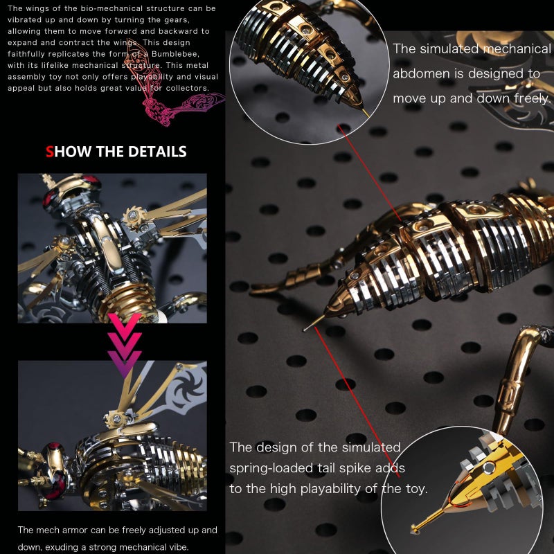 OreilleStar 3D Metal Wasp Puzzles for Adults, Model Kits Mechanical Building Blocks, Difficult DIY for Assembly Gifts for Men Gold - Image 4