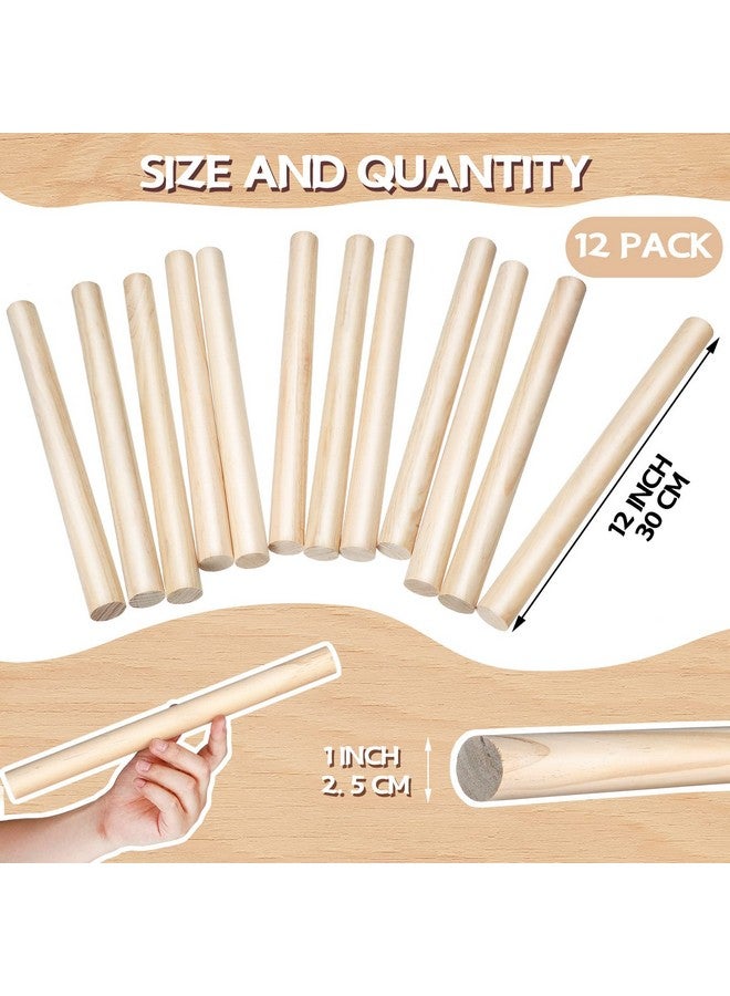 يوليجو × 12 بوصة قضبان وتد العصي الخشبية قضبان وتد خشبية قضبان مستديرة غير مكتملة من الخشب الصلب مسامير خشبية للحرف اليدوية ذاتية الصنع (6 قطع) - Image 2