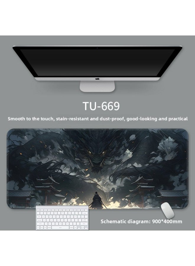 Mouse Pad Super Large Ink Three-color Office Computer Desk Pad Student Keyboard Pad Martial Arts Knight E-sports Mouse Pad-Color:800*300*5-Pattern:TU-669 [shock]]  - Image 1