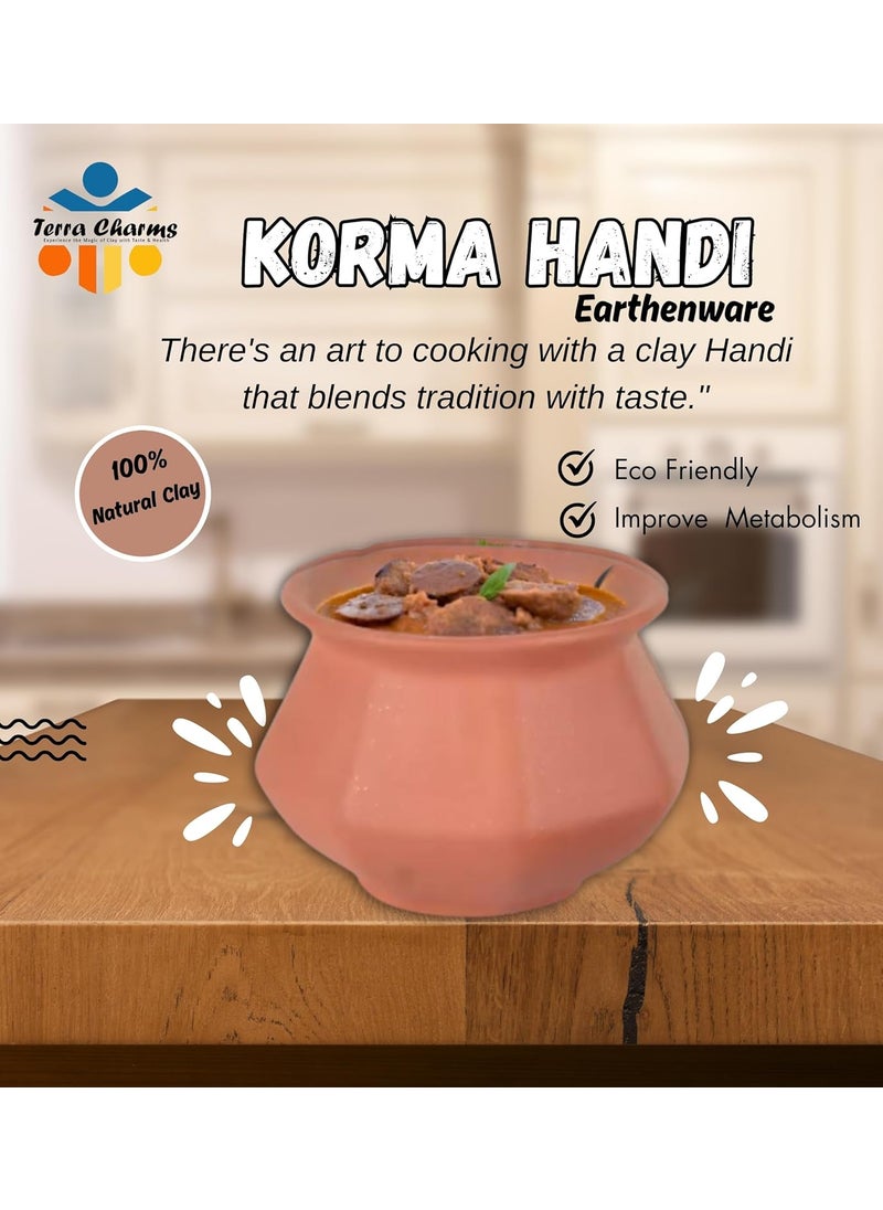Terra Charms Terra Charms Clay Pot for Making Cooking Serving Korma Handi Clay Handi for Kitchen Safe Lightweight Durable Clay Dahi Handi Brown Colour 1800ml Pack of 1  - Image 2