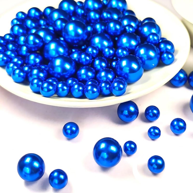 GLBYUNN 160 Pieces Pearl for Vase Filler Pearl Beads No Hole Makeup Pearls Beads for Brushes Holder for Home Wedding Decor, 10/14/20 (Royal Blue) - Image 3