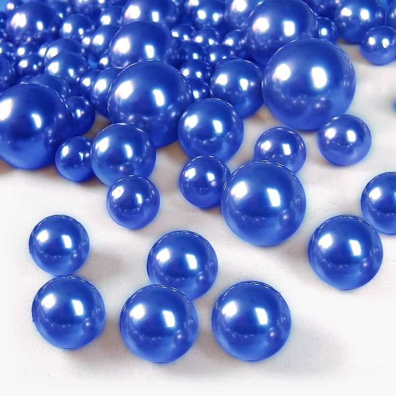 GLBYUNN 160 Pieces Pearl for Vase Filler Pearl Beads No Hole Makeup Pearls Beads for Brushes Holder for Home Wedding Decor, 10/14/20 (Royal Blue) - Image 1
