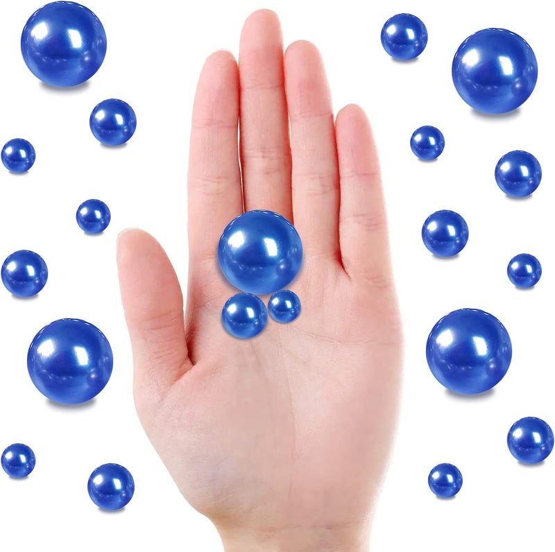 GLBYUNN 160 Pieces Pearl for Vase Filler Pearl Beads No Hole Makeup Pearls Beads for Brushes Holder for Home Wedding Decor, 10/14/20 (Royal Blue) - Image 2