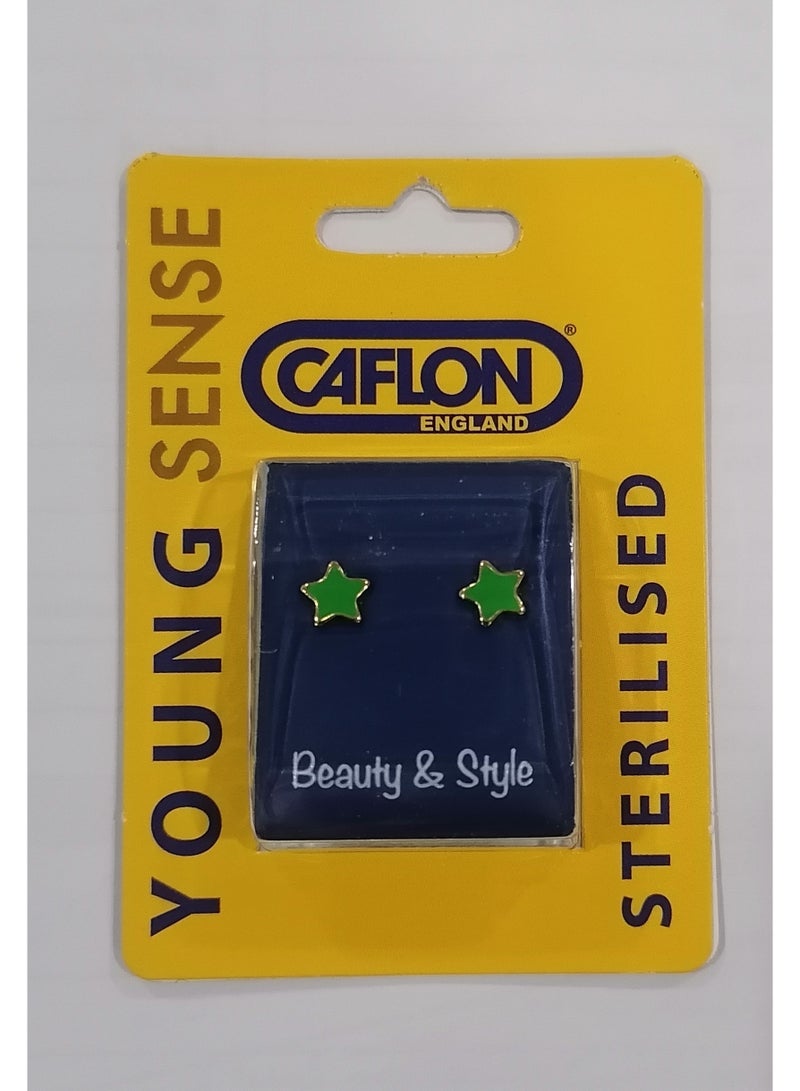 Caflon Sterilised Earrings for sensetive ears (Green Star with Gold frame)