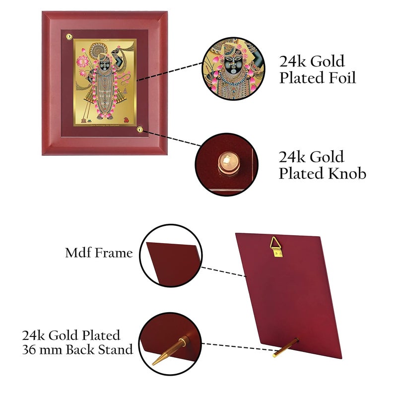 DIVINITI 24K Gold Plated Foil Shrinathji Rectangular Wall Photo FrameTable DecorMdf 1 Wooden Wall Photo Frame AndReligious Photo Frame Idol For PoojaGifts Items165Cmx140Cm - Image 3