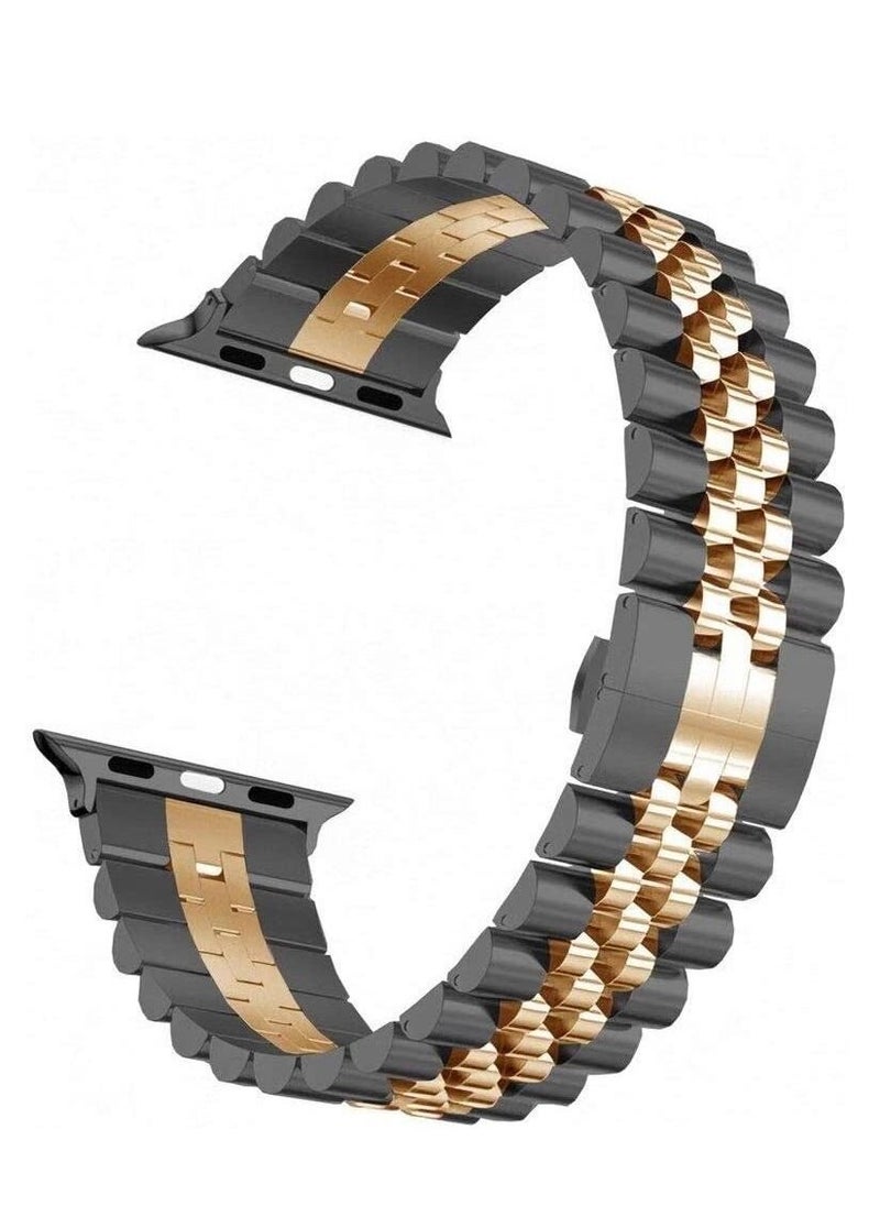 Replacement Band Compatible with Apple Watch Ultra 49mm 45mm / 44mm / 42mm, Stainless Steel Solid Strap Metal Bracelet for Apple Watch Series 8 7 6 5 4 3 2 SE (Black+Rose Gold) - Image 3