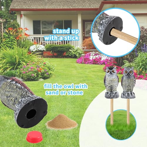 Hedoc 2 Pack Fake Owl Decoys to Scare Birds Away, Great Horned Owl Bird Deterrents, Nature Scarecrow Plastic Pest Repellent, Garden Decor and Yard Decoration for Gardens and Rooftops - Image 5