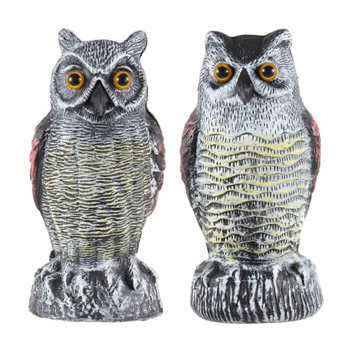 Hedoc 2 Pack Fake Owl Decoys to Scare Birds Away, Great Horned Owl Bird Deterrents, Nature Scarecrow Plastic Pest Repellent, Garden Decor and Yard Decoration for Gardens and Rooftops - Image 1