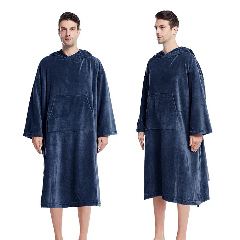 MUTAO Surf Poncho Changing Robe Super Soft Swimming Poncho Changing Towel with Pocket and Hood for Outdoor Indoor Navy