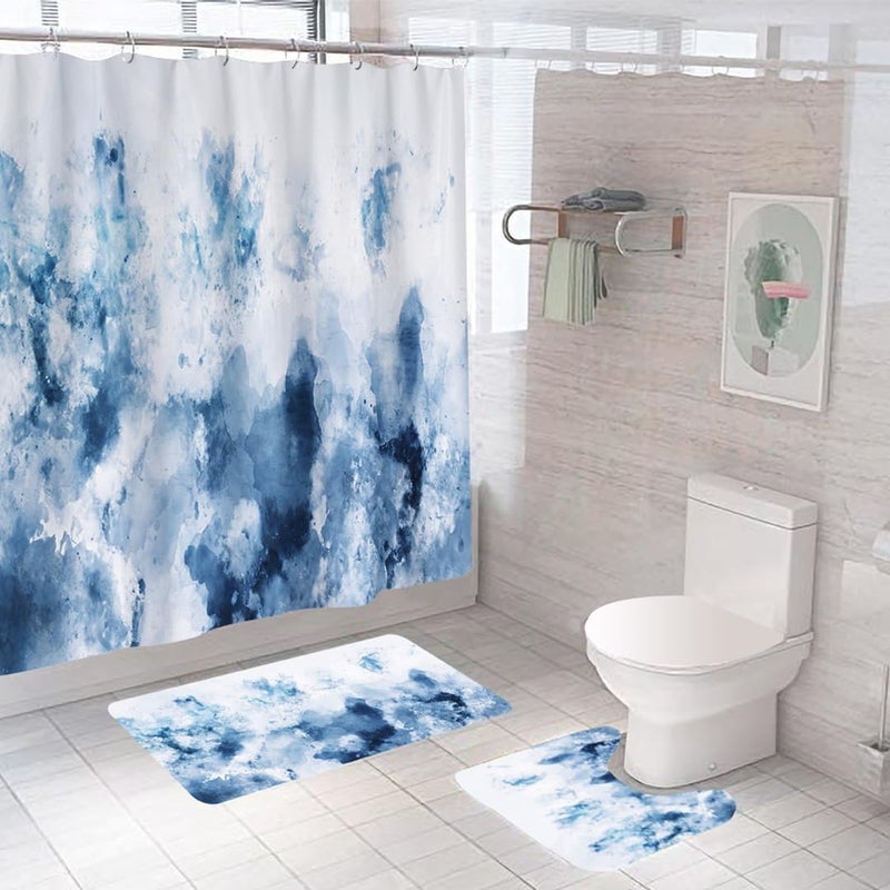 Kuber Industries Kuber Industries Shower Curtain & Bathmat Set | Non-Slip Bath mats for Bathroom | Easy-Slide Curtains | Polyester Curtain or Bathmat for Bath Décor | XTL245-3T | 3 Pcs Set | Multicolor  - Image 1