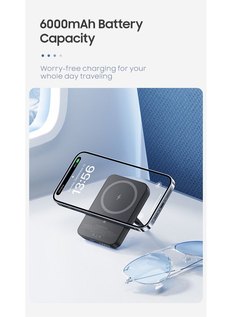 Benks Magnetic Power Bank, 6,000mAh Foldable Kickstand Wireless Portable Charger, MagSafe Battery Pack for iPhone 15/14/13/12 Series Sky Blue - Image 4