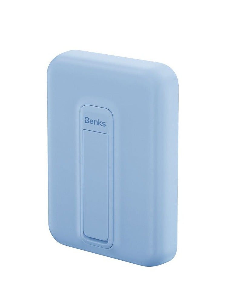 Benks Magnetic Power Bank, 6,000mAh Foldable Kickstand Wireless Portable Charger, MagSafe Battery Pack for iPhone 15/14/13/12 Series Sky Blue - Image 1