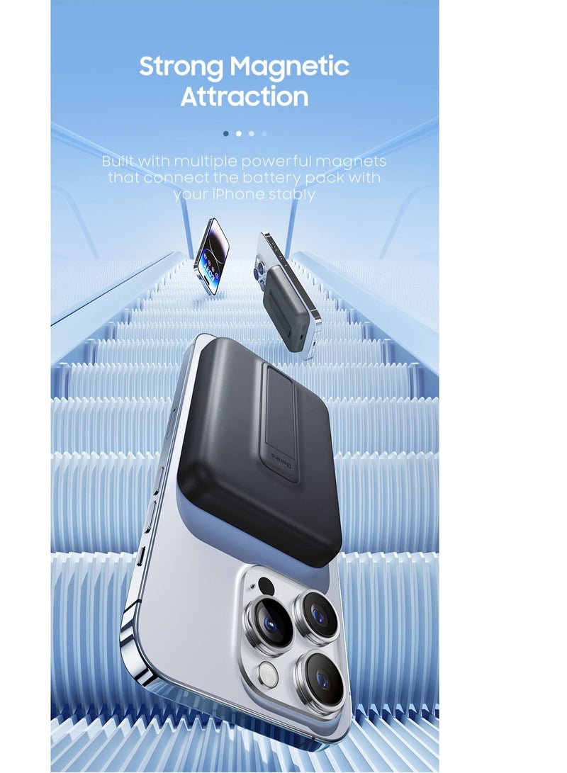 Benks Magnetic Power Bank, 6,000mAh Foldable Kickstand Wireless Portable Charger, MagSafe Battery Pack for iPhone 15/14/13/12 Series Sky Blue - Image 3