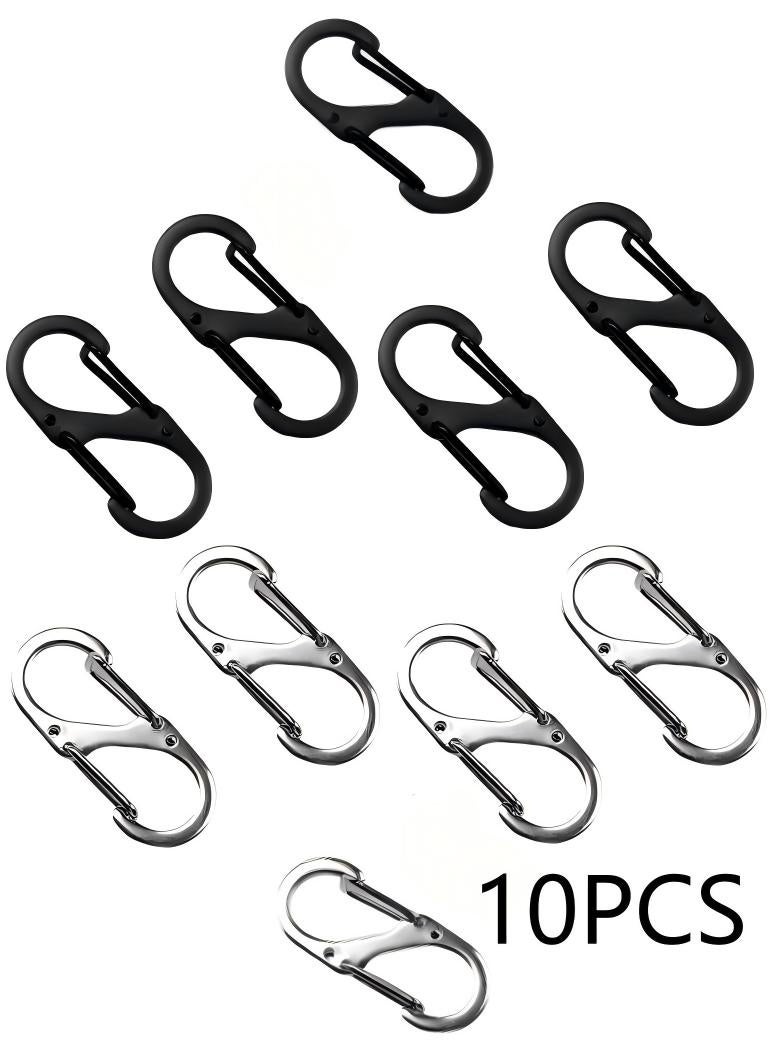 10-Pack 50mm S-Carabiners - 5 Silver, 5 Black - Anti-Theft for Bags & Luggage - Image 1