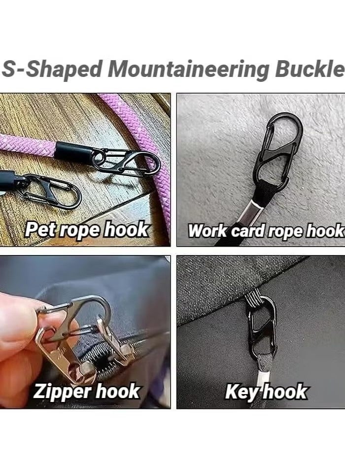 10-Pack 50mm S-Carabiners - 5 Silver, 5 Black - Anti-Theft for Bags & Luggage - Image 2