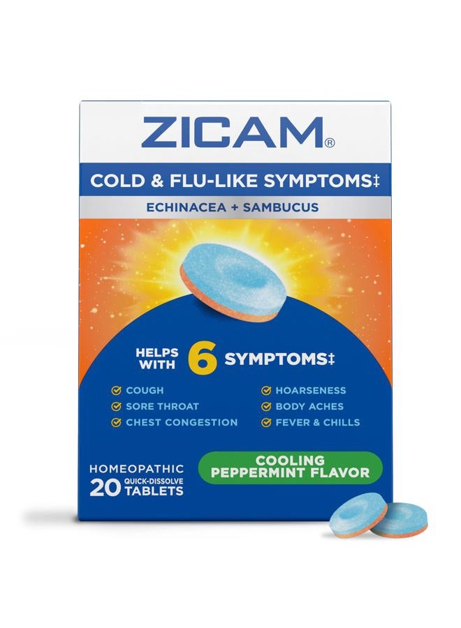 Zicam أعراض البرد والإنفلونزا مع الإخيناسيا والسامبوقس، هوميوباتيك، زنك، نكهة النعناع المنعشة، يساعد في أعراض البرد، 20 قرص - Image 1