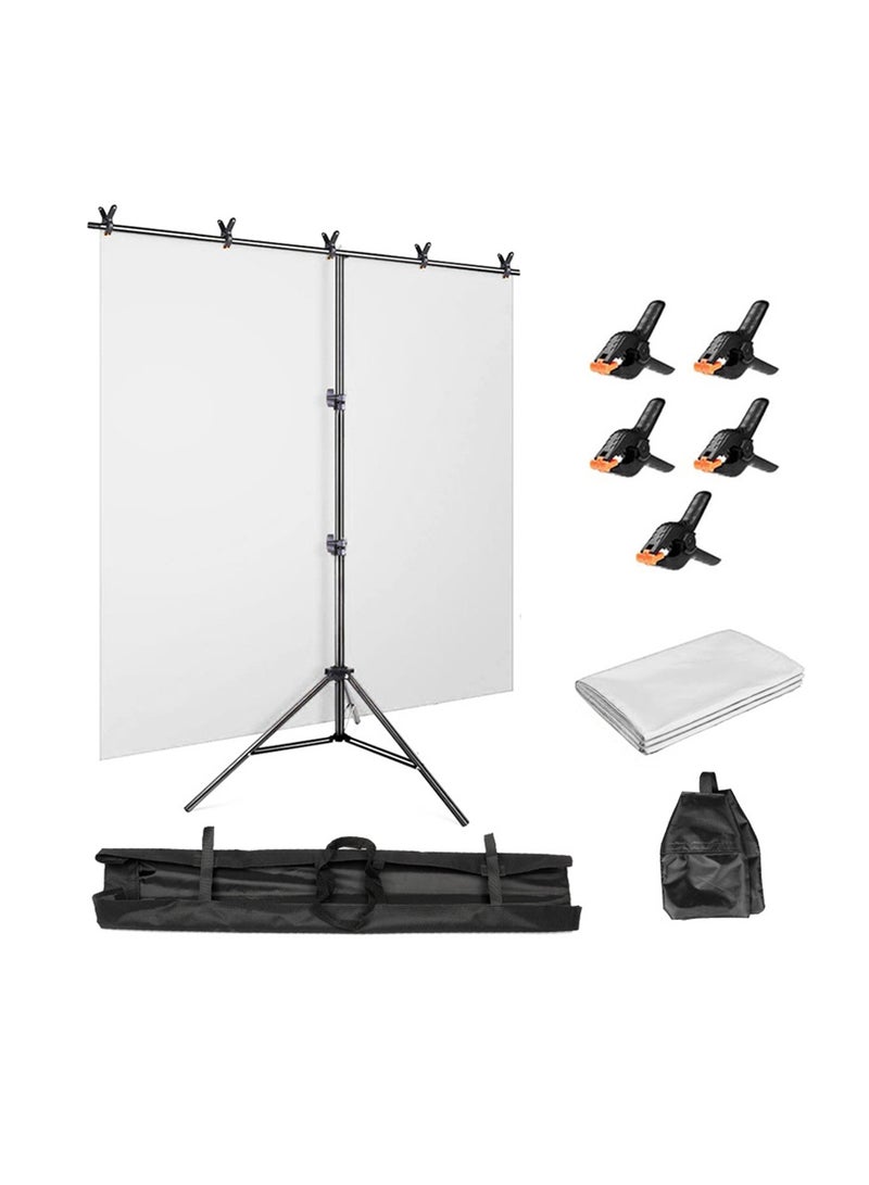 FlashHawk 2.0*1.5M T-Shape Backdrop Support Stand with White Photography Background for Parties/Wedding/Photography - Image 1