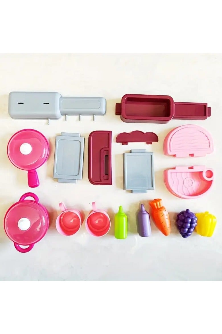 3-in-1 Portable Chef Kitchen Playset for Kids – Suitcase Style Pink Cooking Toy Set with Accessories – Simulated Role Play Kitchen Game - Image 2