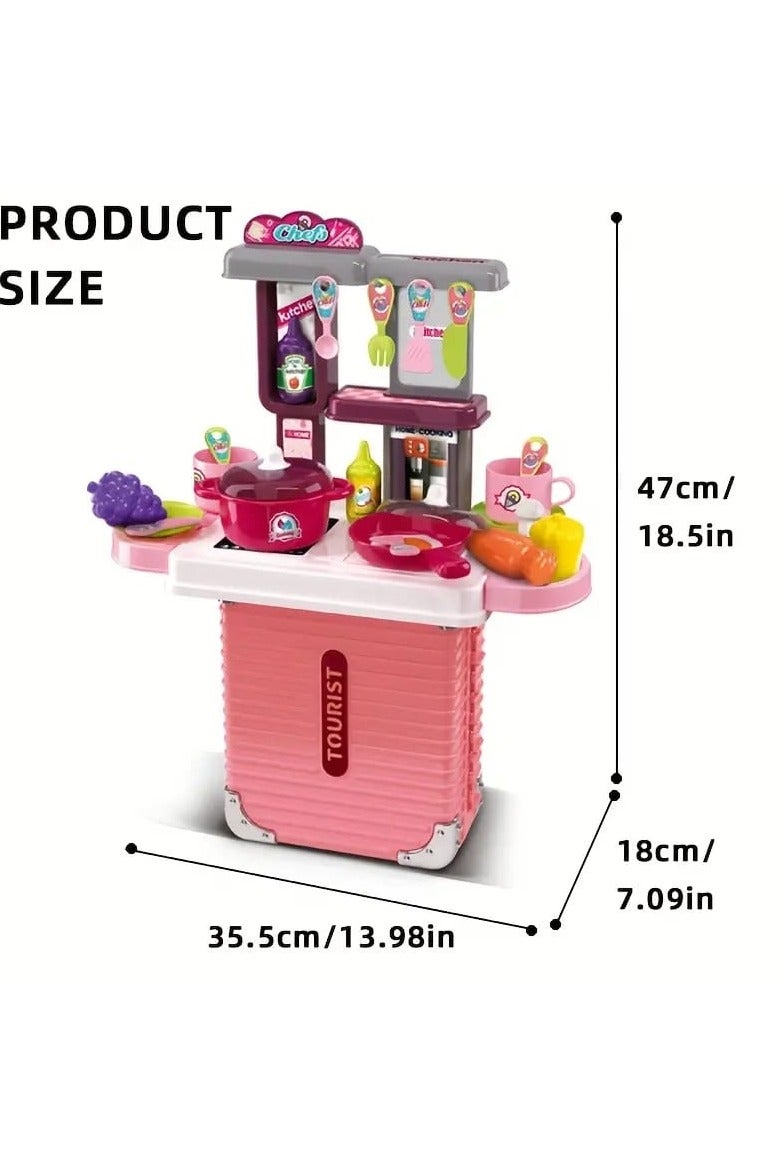 3-in-1 Portable Chef Kitchen Playset for Kids – Suitcase Style Pink Cooking Toy Set with Accessories – Simulated Role Play Kitchen Game - Image 5