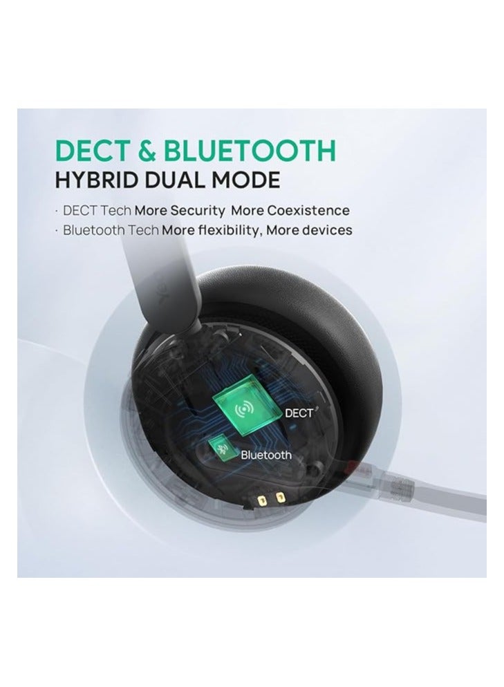 Yealink WH64 DECT & Bluetooth Dual Teams Wireless Headset, 606 ft Range On Ear Work Headphones with 3X Noise Cancelling Mic, 32H Talk Time, Ringer, Office Headsets for Desk IP Phone, PC,Cellphone - Image 3