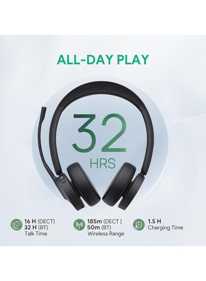 Yealink WH64 DECT & Bluetooth Dual Teams Wireless Headset, 606 ft Range On Ear Work Headphones with 3X Noise Cancelling Mic, 32H Talk Time, Ringer, Office Headsets for Desk IP Phone, PC,Cellphone - Image 4