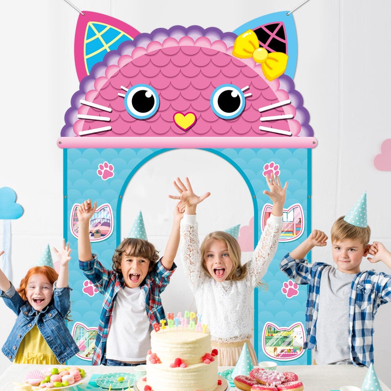 MinFyberd 3Pcs Cat House Themed Party Door Decorations Cartoon Doll Theme Porch Banner Cute Cartoon Cat Door Hanging Banner Kitten Party Porch Signs Backdrop for Kids Birthday Decoration Baby Shower Photo Props - Image 4