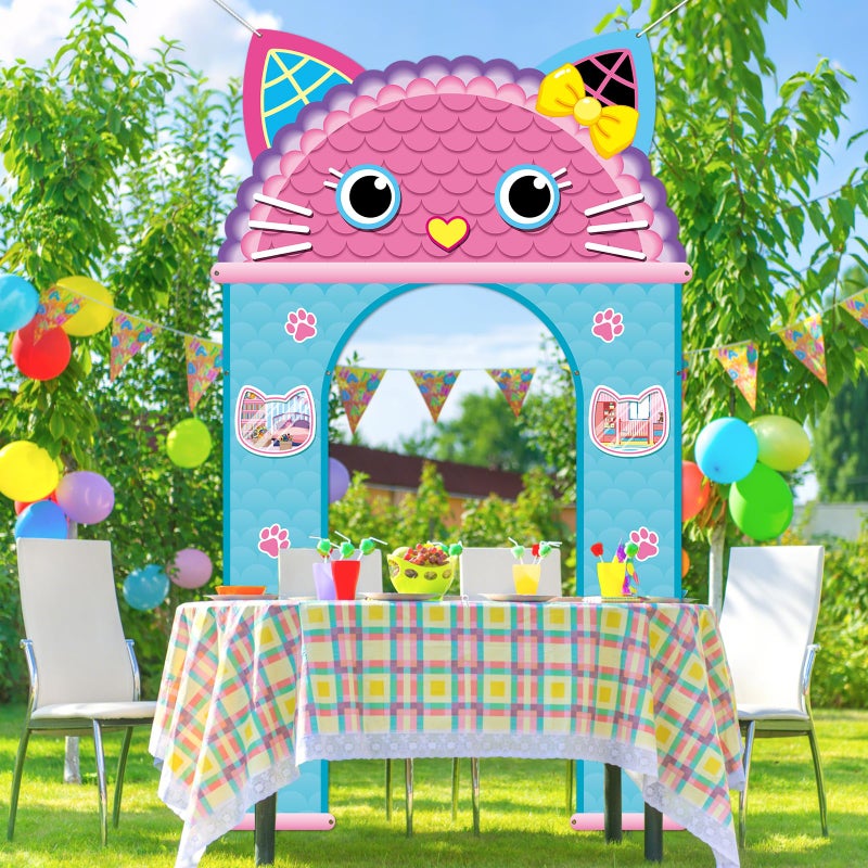 MinFyberd 3Pcs Cat House Themed Party Door Decorations Cartoon Doll Theme Porch Banner Cute Cartoon Cat Door Hanging Banner Kitten Party Porch Signs Backdrop for Kids Birthday Decoration Baby Shower Photo Props - Image 5