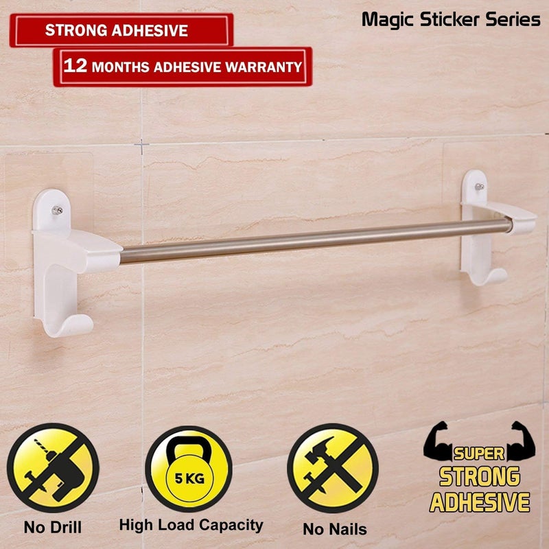 CLAPONE Towel Holder Self Adhesive Bathroom Towel Bar- Stainless Steel Bath Wall Shelf Rack Hanging Towel Stick On Sticky Hanger Contemporary Style, NO Drilling, (Single Rod) - Image 5