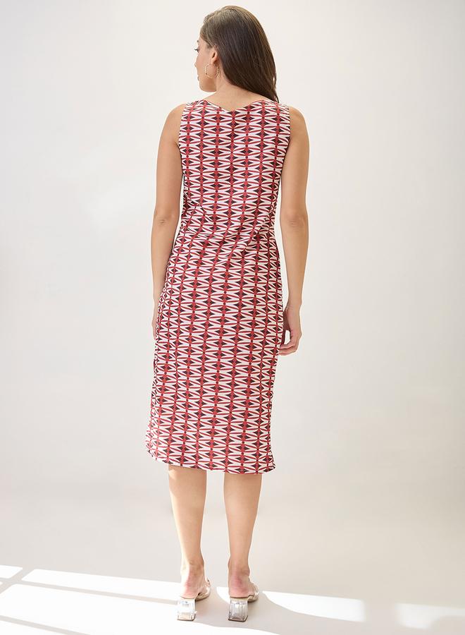 globus Red Cowl Neck Side Slits Sheath Midi Dress - Image 3