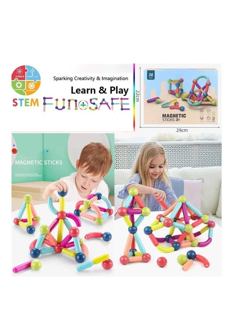 36 Pieces Magnetic Building Sticks Blocks Toy  - Image 3