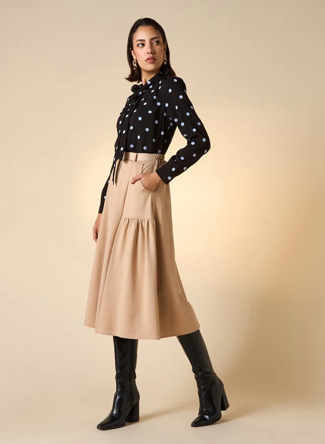 2Xtremz 2Xtremz All-Over Polka Dot Print Top with Pussybow Neck