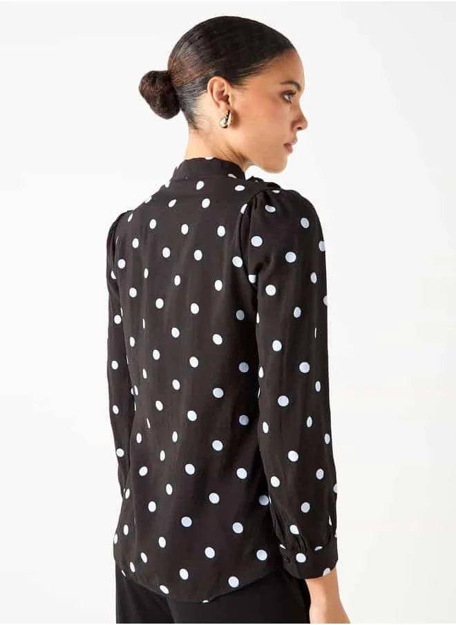 2Xtremz 2Xtremz All-Over Polka Dot Print Top with Pussybow Neck